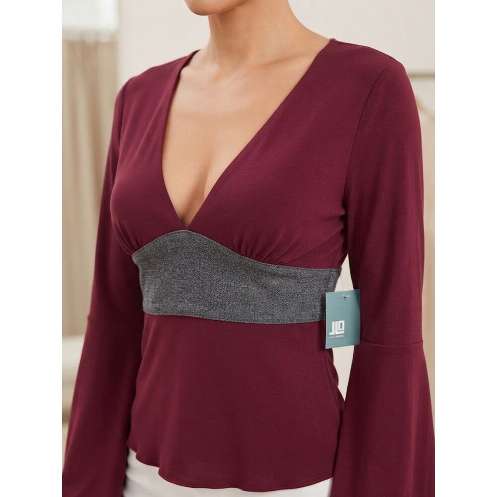 JLO By Jennifer Lopez Women's burgundy and Grey Blouse Size XL
